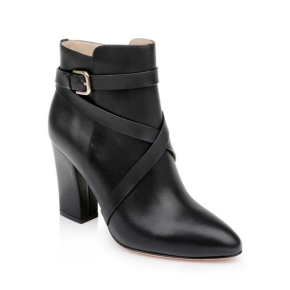 L'AGENCE Black Francine Leather Pointed Toe Block Heel Booties NWOB Size 8.5